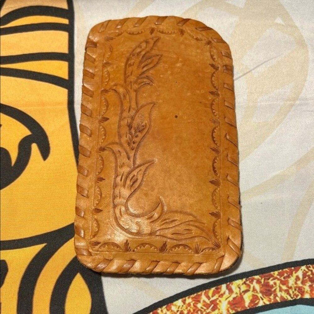 Vintage Handcrafted Tan Leather Glasses Case